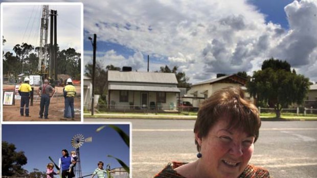 The mayor of Narrabri, Robyn Faber, right, hopes her region will experience its own resources boom;  Judy Sheedy (bottom left) fears coal seam gas wells like this one in the Pilliga state forest (top left) could threaten underground water supplies.