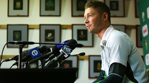 Michael Clarke speaks to the media before an Australian nets session at Centurion Park on Tuesday.