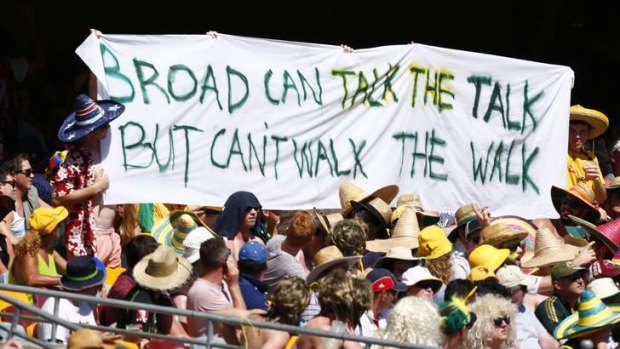 Public enemy No.1: Australian supporters try to get under the skin of English fast bowler Stuart Broad on day one of the first Test at the Gabba on Thursday.