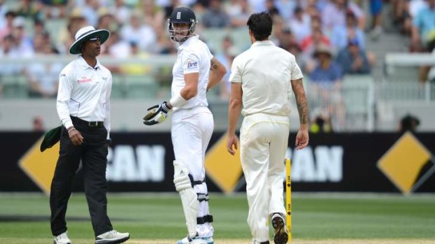 Face-off: Mitchell Johnson and Kevin Pietersen.