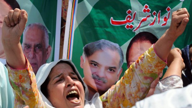 A supporter of former prime minister Nawaz Sharif shouts slogans during a protest rally in Karachi.