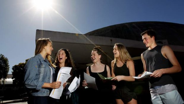 Euphoria: Students from Hunter School of Performing Arts celebrate the end of the HSC.