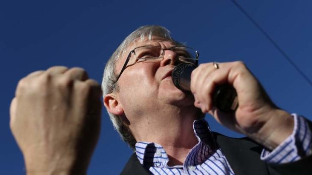 Prime Minister Kevin Rudd speaks at a rally to save Nyanda High School in Brisbane, which the Newman state government has earmarked for closure.