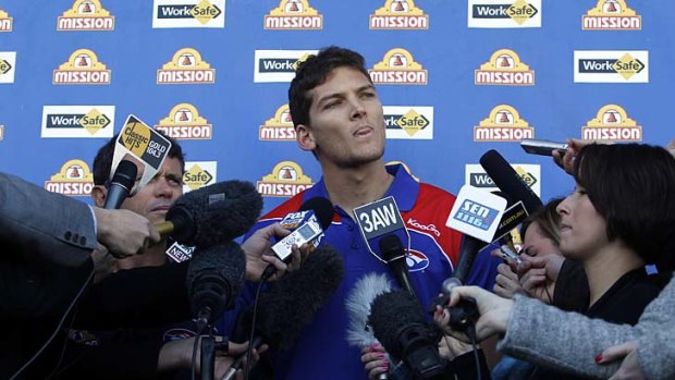 Western Bulldogs ruckman Will Minson faces the media after the club imposed a one-match ban on him for using insulting language towards Port Adelaide's Danyle Pearce.