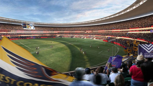 An artists's impression  of the Western Derby played at the new stadium.