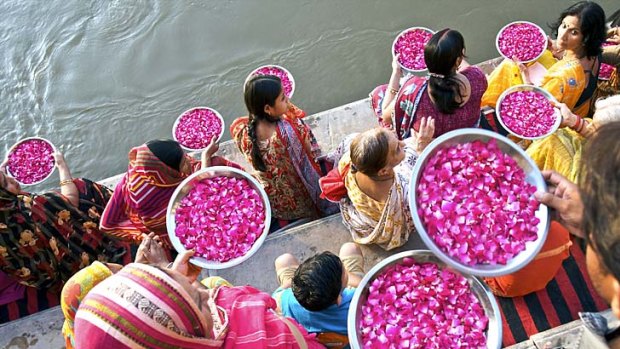 Moveable feast ... flower offering at Varanasi.