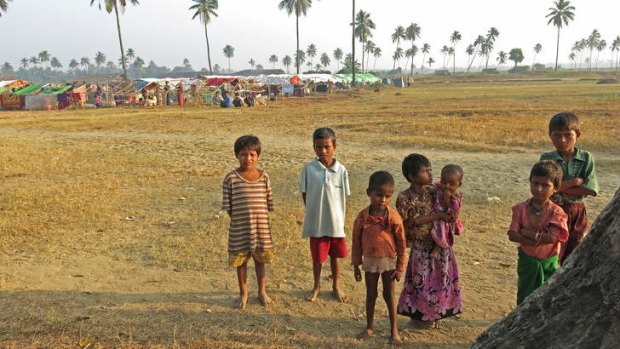 Displaced Rohingya children at the edge of Camp Coconut.