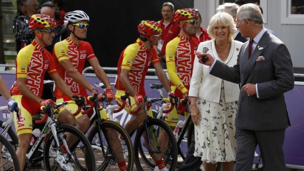 Prince Charles and the Duchess of Cornwall meet the Spanish cycling team.