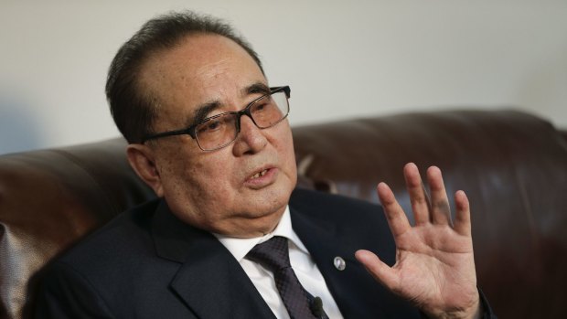 North Korea's Foreign Minister Ri Su-yong answers questions during an interview.