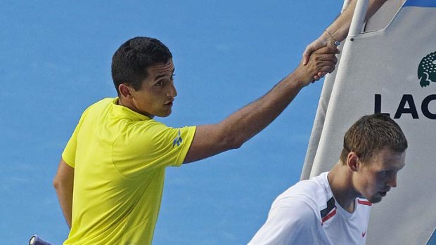 Berdych turns his back on Nicolas Almagro after the Spaniard attempted to shake his hand over the net.