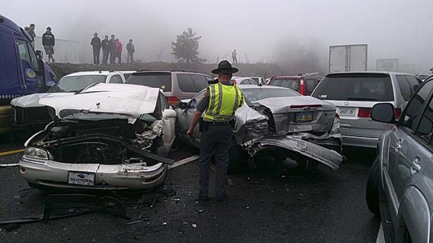 The vehicles crashed in foggy condtions.