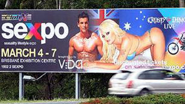 The Sexpo billboard on Brisbane Street at Dinmore.