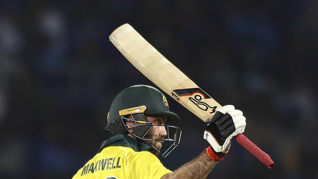 Glenn Maxwell celebrates his 50 during Australia's Twenty20 match against India in Visakhapatnam on Sunday.