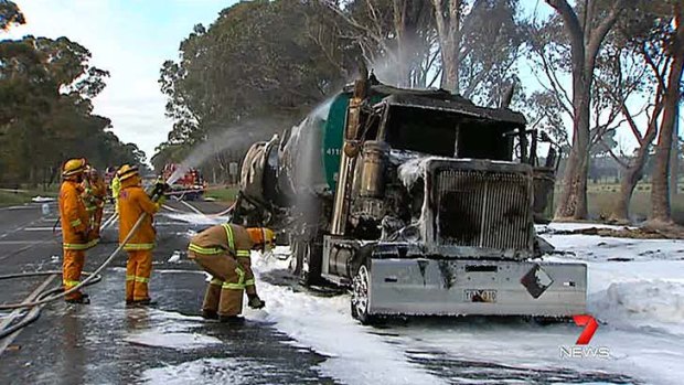 Tanker driven by controversial former detective Dennis Tanner burst into flames after hitting a kangaroo near Nagambie.
