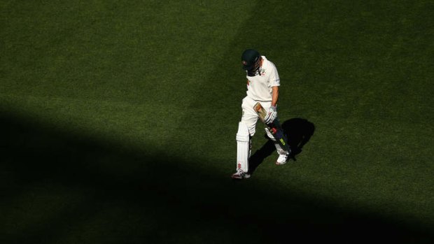 Out ... Ed Cowan of Australia looks dejected after being dismissed by Dhammika Prasad.