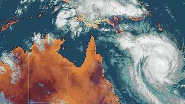 A satellite image of the cyclone off Queensland's coast, taken last night.