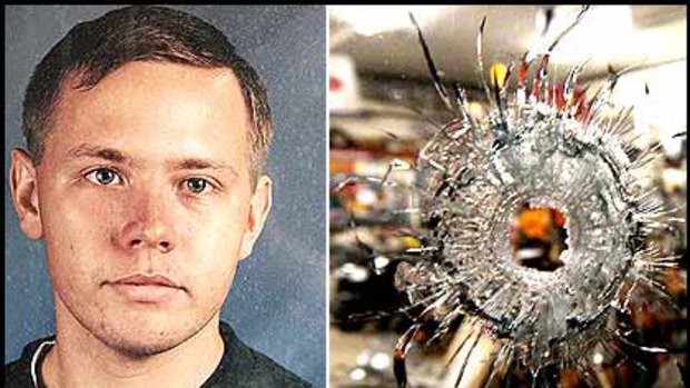 (Clockwise from left) Michael McLendon, the man US police said carried out the shootings; a bullet hole in glass in downtown Samson in Alabama; and law enforcement officials investigating the shootings, with a toy truck and scooter seen in the foreground. Photo: AP/Reuters
