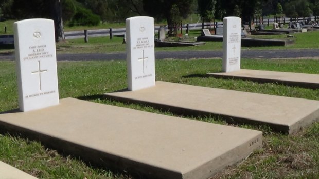 The graves in Moruya Cemetery of the three victims of the Japanese submarine attack on the Dureenbee, an unarmed fishing trawler off the south coast in 1942.