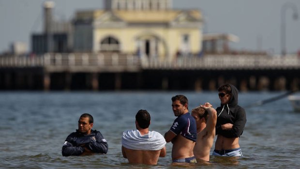 Melbourne Storm's recovery session at St Kilda Sea Baths yesterday.