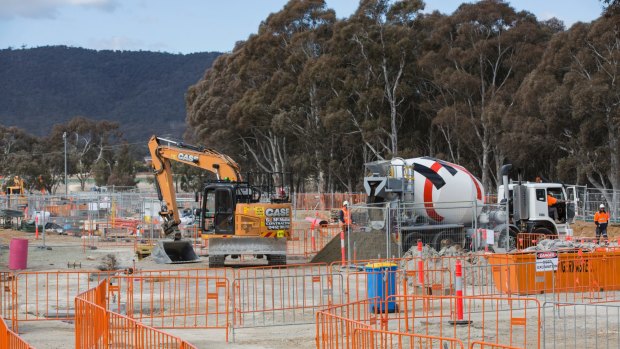 Construction works on the first stage of Canberra's light rail project. 