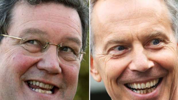 Labour of love? ... Alexander Downer and Tony Blair.