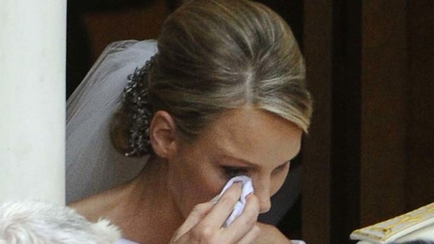 Tears ... Princess Charlene of Monaco cries at her wedding.