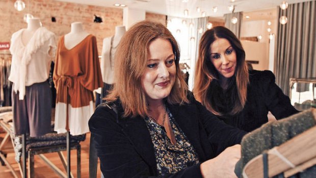 Let’s go shopping … Stephanie Wood (at left) and fashionista Penny Hunt begin their search through Sydney boutiques.