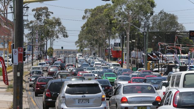 Sydney congestion: Cars on Parramatta Road near Flemington Markets. 