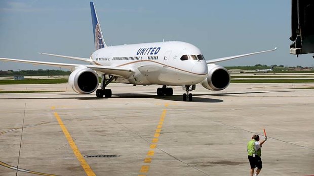 A United Airlines Boeing 787 Dreamliner.