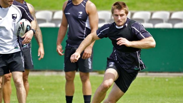 In the cross hairs ... New Zealand's Kieran Foran at training with the Kiwis prior to the one-off Test against Australia in Newcastle.