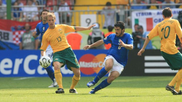 Investigation: Gennaro Gattuso, centre, pictured here playing against the Socceroos at the 2006 World Cup, is under the microscope for match-fixing.