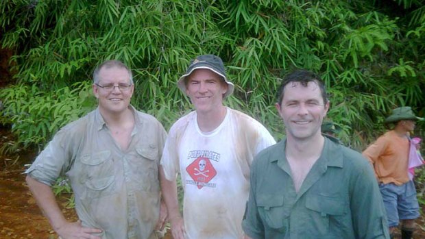 Mates together ... Scott Morrison, Rob Oakeshott and Jason Clare on the Sandakan trek in the jungles of Borneo.