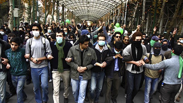 ''Death to dictatorship'': Pro-reform Iranian students rally at Tehran University.