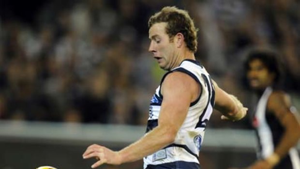 Geelong's Steve Johnson is constantly leading, twisting and turning, sniffing out goals.
