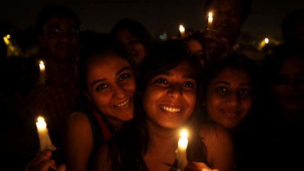 A candlelight vigil marking Earth Hour in New Delhi, India.