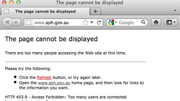 Visitors to the aph.gov.au site were greeted with this error this morning.