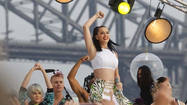 Katy Perry's performance outside the Sydney Opera House on Tuesday had a foggy backdrop.