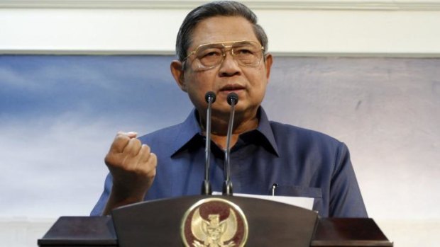Tough words: Indonesian President Susilo Bambang Yudhoyono at a press conference last year after recalling his ambassador to Australia over spying allegations.