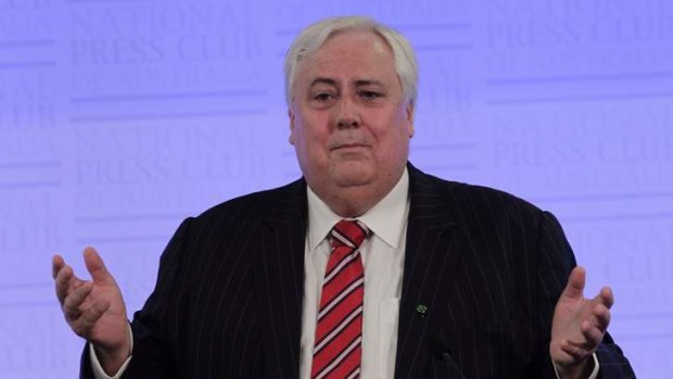 Clive Palmer addresses the National Press Club in Canberra.