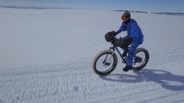 Kate's all-wheel drive fat-bike which helps push through the snow.
