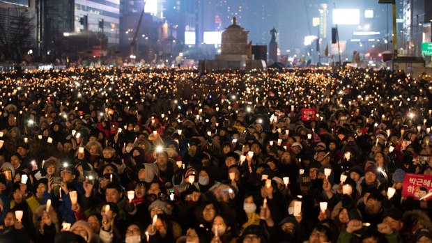 Last week, hundreds of thousands of South Korean protesters marched to President Park Geun-hye's office, beating drums and chanting slogans, demanding that she resign.