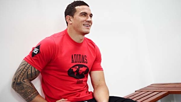 All smiles ... Sonny Bill Williams poses for an Adidas shoot.