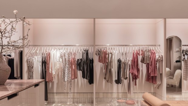 Millennial pink accents are dominant throughout the store.