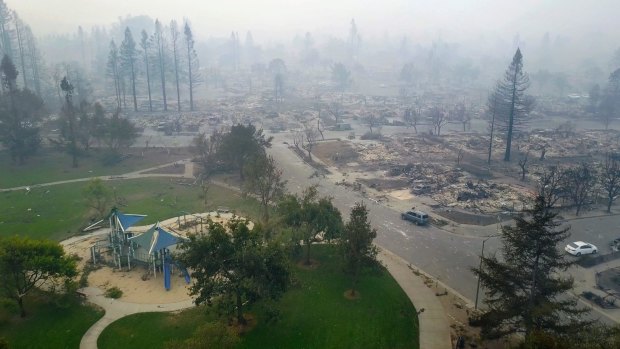 Homes are completely destroyed in Santa Rosa, California.