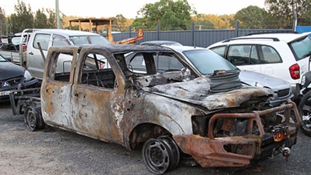 Wild night at Yamba ...  one of the burnt-out cars.