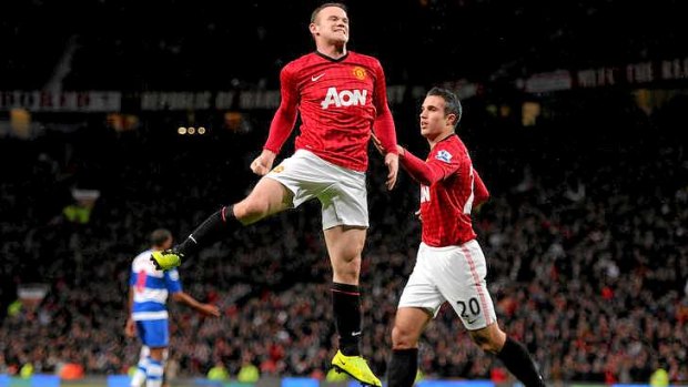 Wayne Rooney of Manchester United celebrates scoring the only goal.