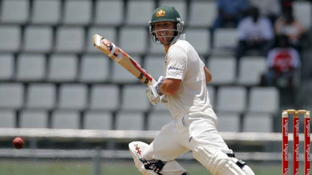 Playing the patience game to good effect ... David Warner, who scored 50 off 136 balls in the first innings.