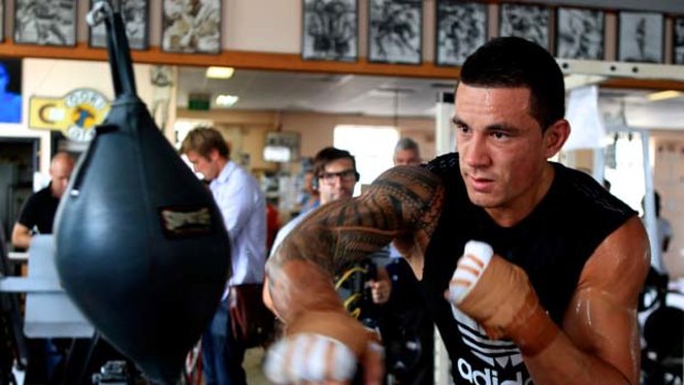 Prepared ... Sonny Bill Williams, the boxer, at Tony Mundine's Redfern gym yesterday. He has his third heavyweight bout on Saturday.