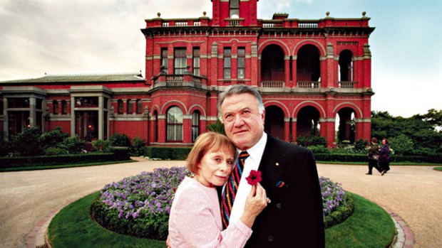 Grand style ... Richard Pratt with wife Jeanne outside their home Raheen in the Melbourne suburb of Kew.