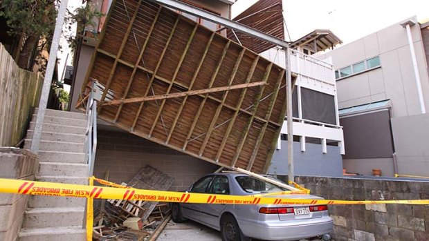 Like a ''war zone'' &#8230; the collapsed balcony in Lane Cove.